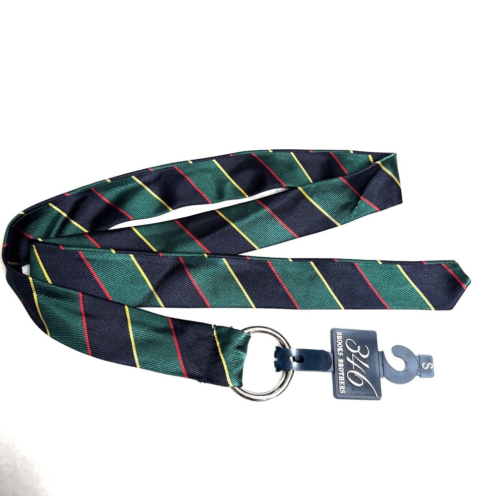 Vintage Brooks Brothers O-Ring Belt Small Green Navy Striped Classic Adjustable